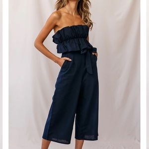 THEA RUFFLE CROP TOP JUMPUSIT NAVY size small